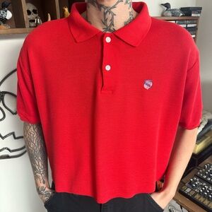 Vintage 80s Red Micro Mesh Cropped Boxy Two-Button S/S Polo ~ Size Medium